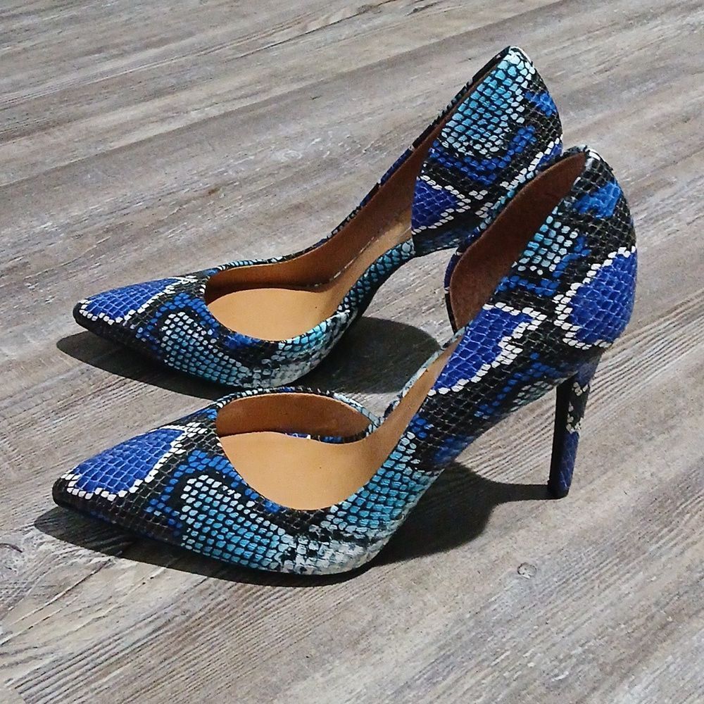 Jessica Simpson blue black white snakeskin print heels Sz 8 NWOB - Picture 3 of 8